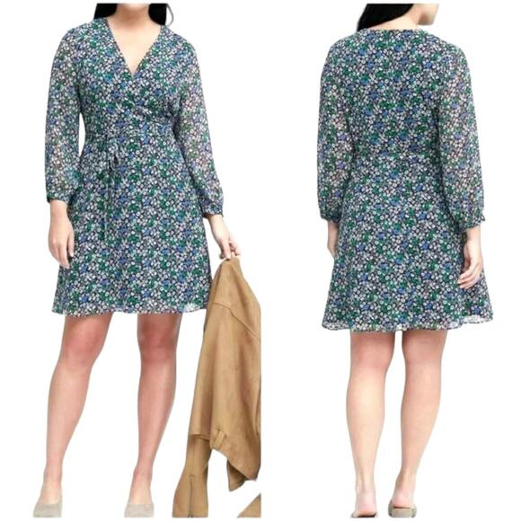 BANANA REPUBLIC Floral Faux Wrap Chic Dress Tie Front Sheer 3/4 Sleeve A-Line 4 - Picture 13 of 13